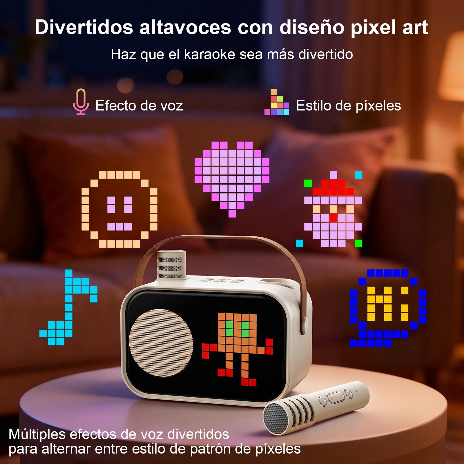 Karaoke Machine for Kids Adults, Portable Bluetooth Speaker with 2 Mic, Party Speaker with 15+ Pixel Animation for Singing, D58G-T