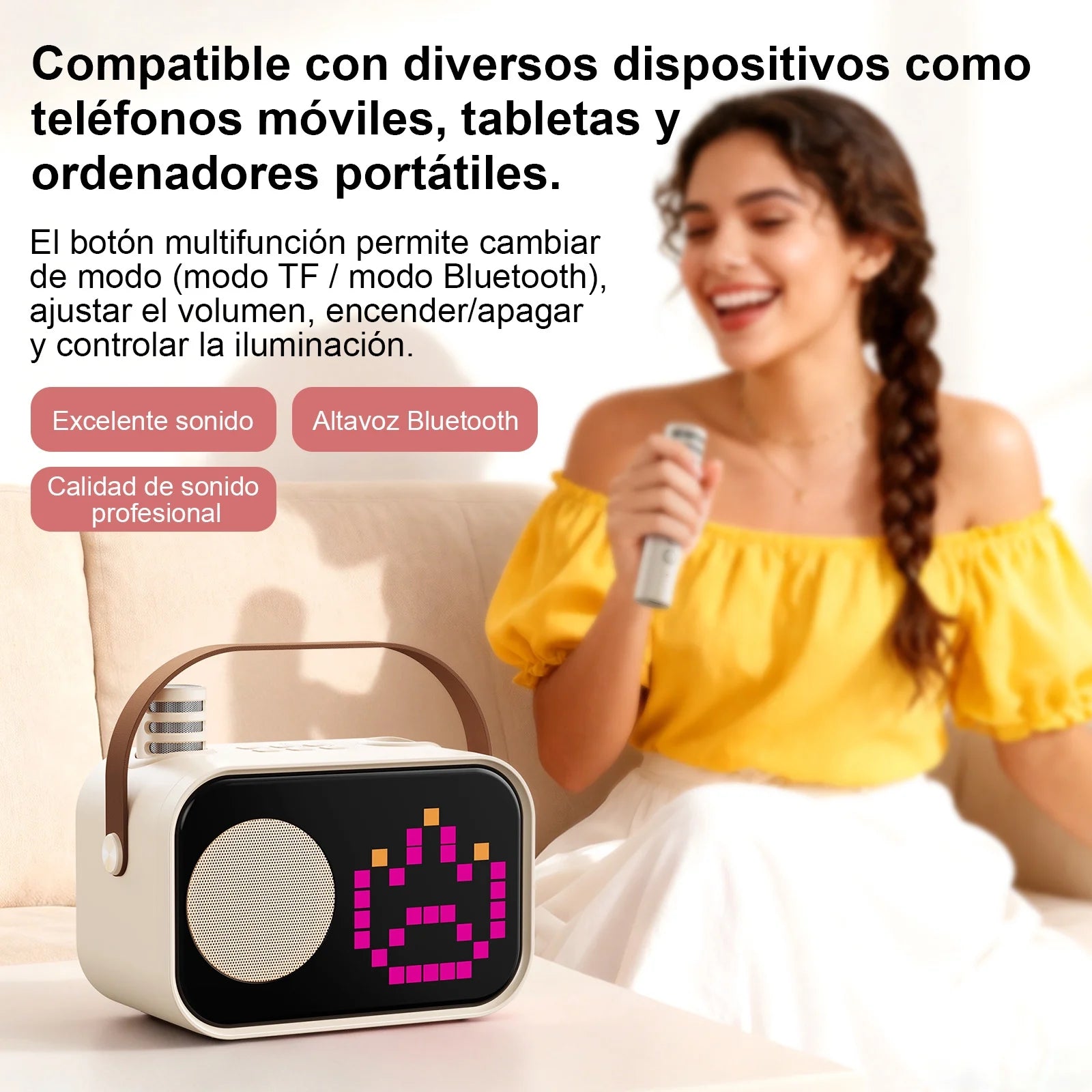 Karaoke Machine for Kids Adults, Portable Bluetooth Speaker with 2 Mic, Party Speaker with 15+ Pixel Animation for Singing, D58G-T