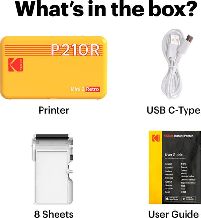 KODAK Mini 2 Retro 2X3 Portable Photo Printer, 8 Sheets, Bluetooth Smartphone Printer for Iphone & Android, Instant Color Prints, 4PASS Dye Sublimation, White