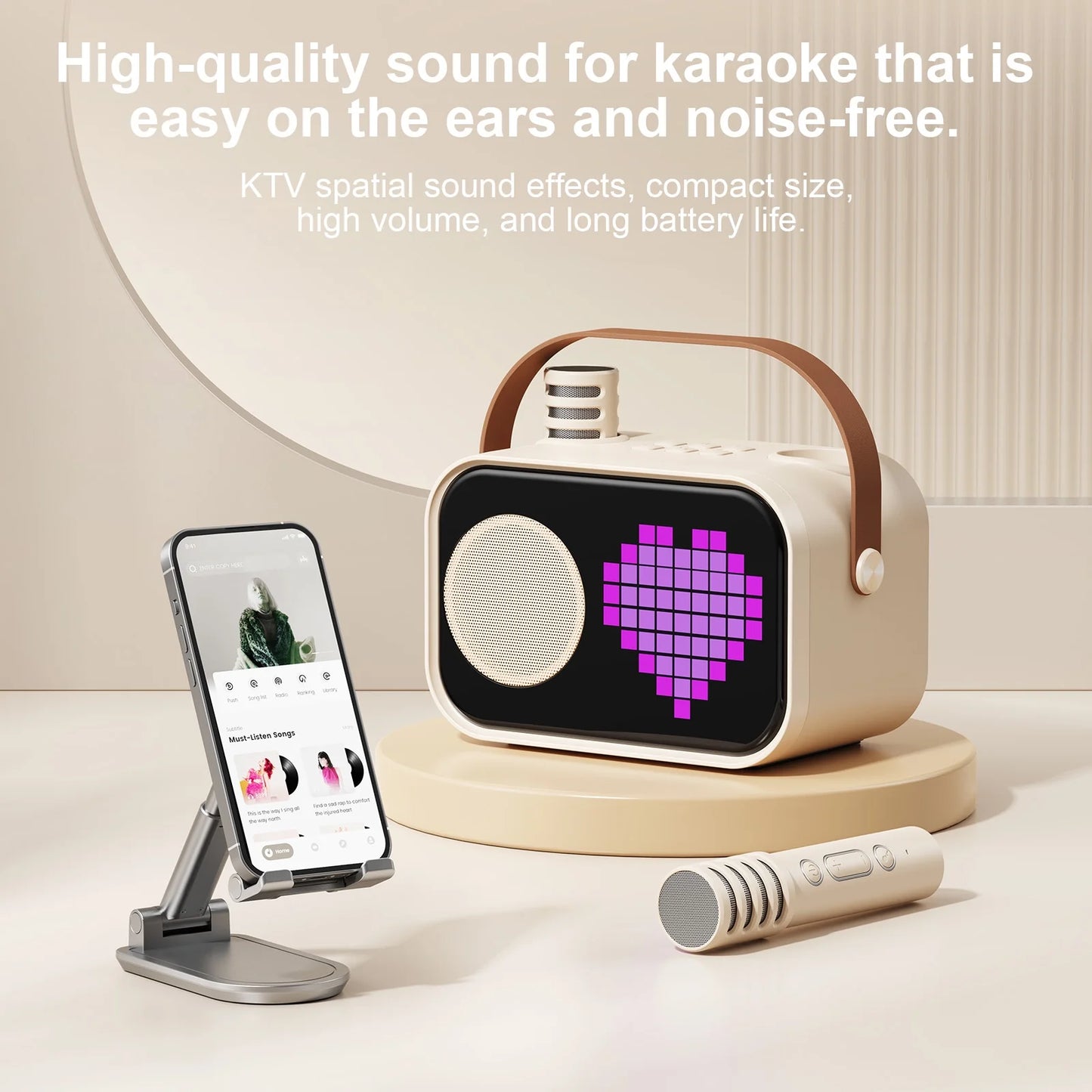 Karaoke Machine for Kids Adults, Portable Bluetooth Speaker with 2 Mic, Party Speaker with 15+ Pixel Animation for Singing, D58G-T