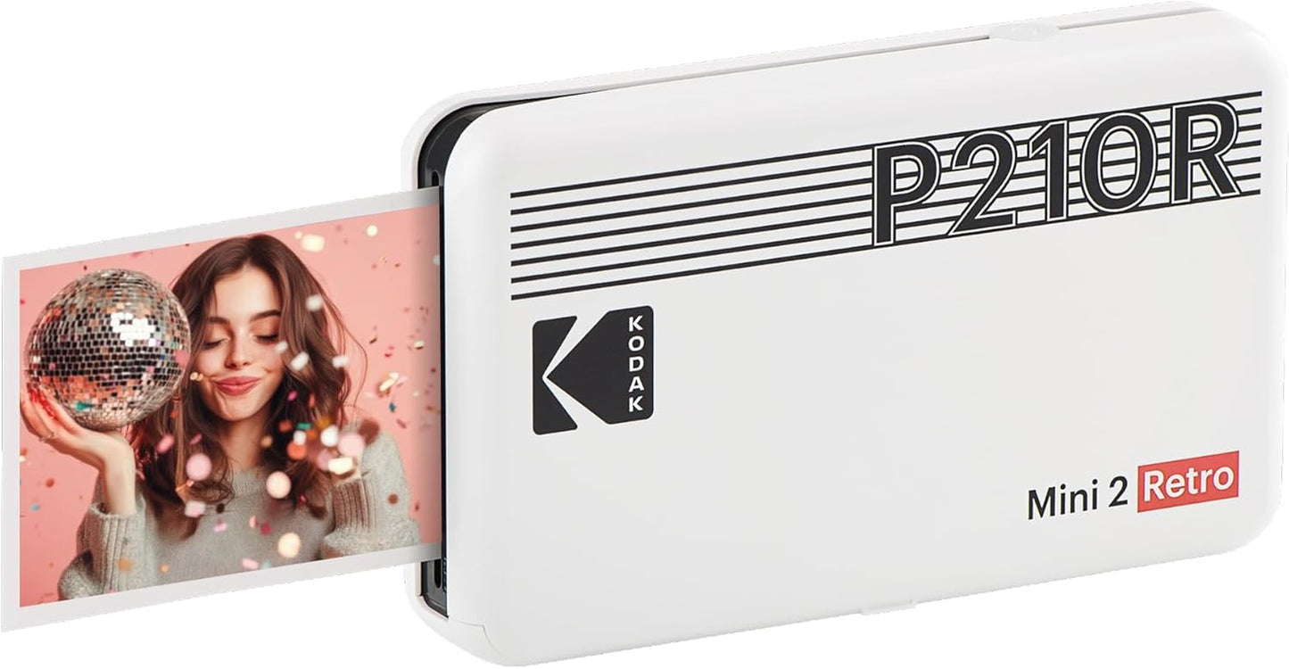 KODAK Mini 2 Retro 2X3 Portable Photo Printer, 8 Sheets, Bluetooth Smartphone Printer for Iphone & Android, Instant Color Prints, 4PASS Dye Sublimation, White