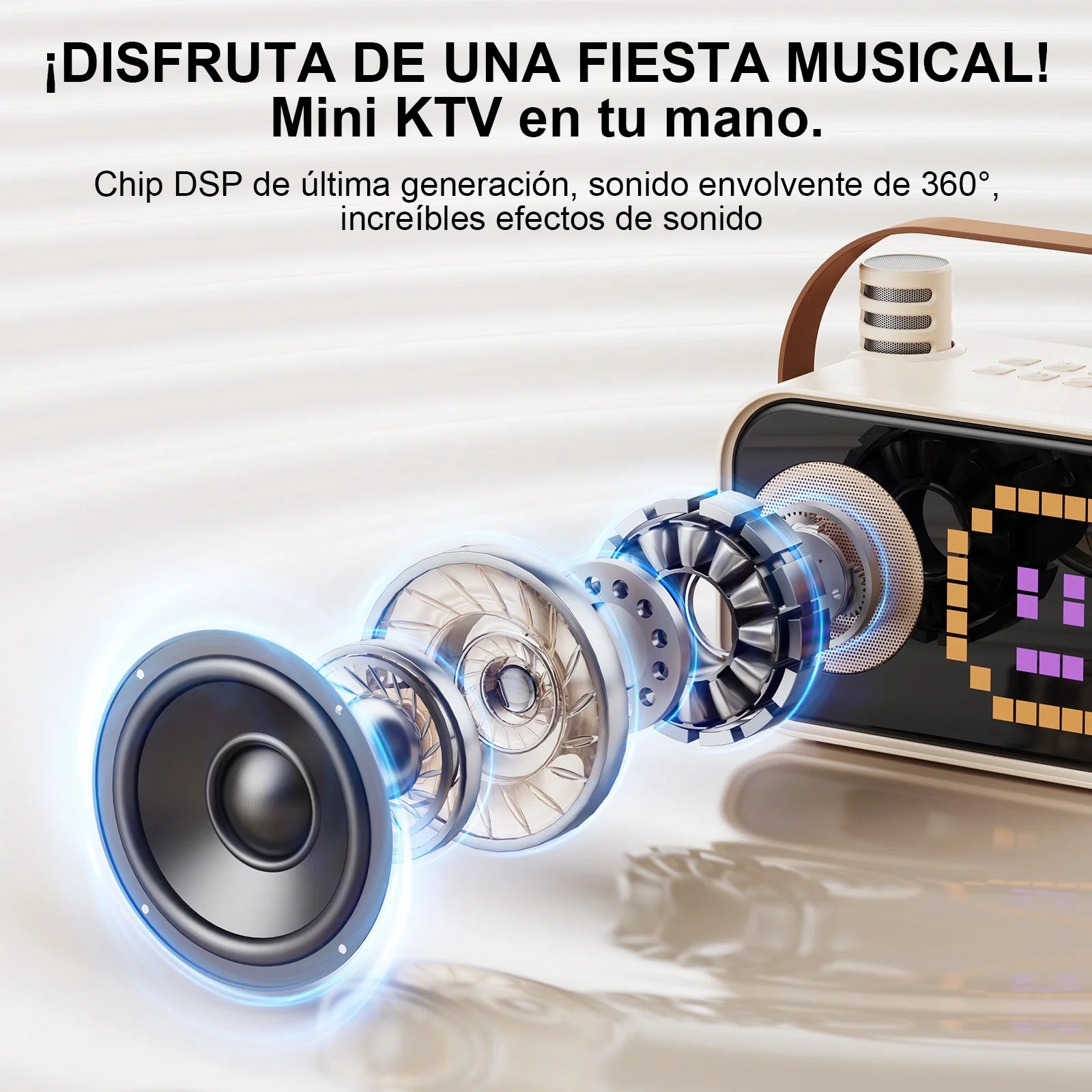 Karaoke Machine for Kids Adults, Portable Bluetooth Speaker with 2 Mic, Party Speaker with 15+ Pixel Animation for Singing, D58G-T