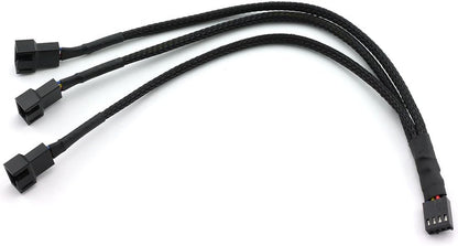 4Pin 1 to 3 Ways PWM Fan Splitter Cable - Black Sleeved Fan Power Extension - 27Cm/10.5 Inches
