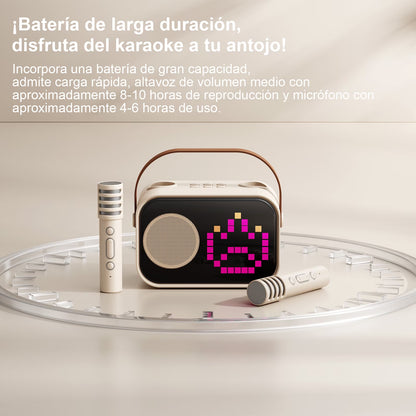 Karaoke Machine for Kids Adults, Portable Bluetooth Speaker with 2 Mic, Party Speaker with 15+ Pixel Animation for Singing, D58G-T