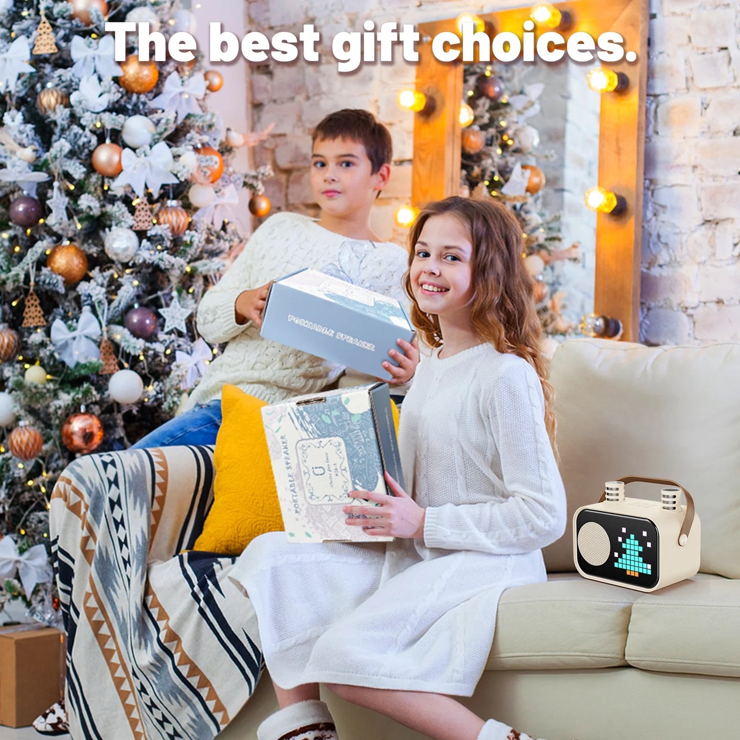 Karaoke Machine for Kids Adults, Portable Bluetooth Speaker with 2 Mic, Party Speaker with 15+ Pixel Animation for Singing, D58G-T