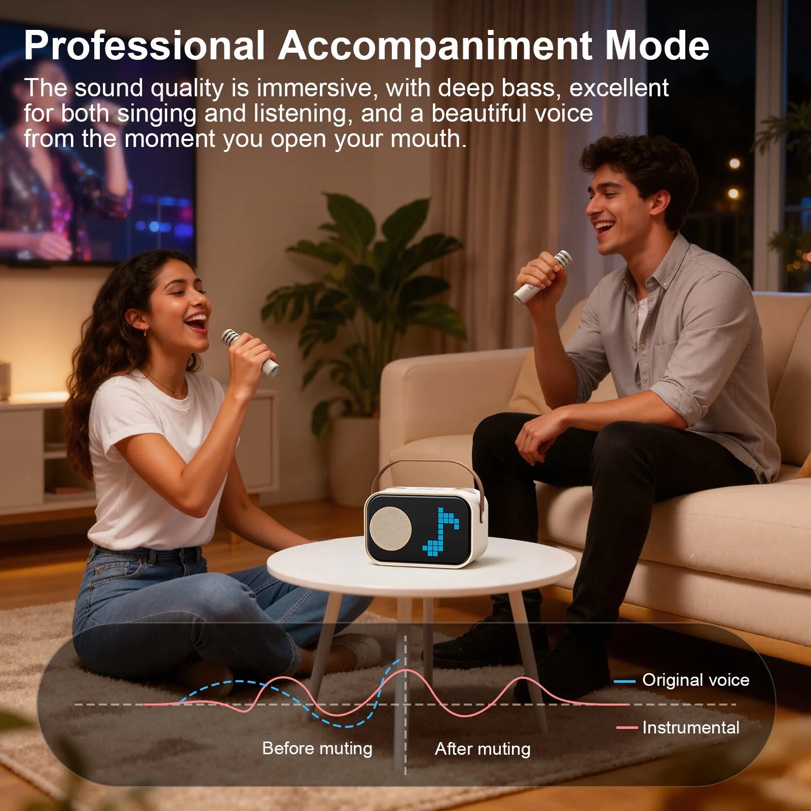 Karaoke Machine for Kids Adults, Portable Bluetooth Speaker with 2 Mic, Party Speaker with 15+ Pixel Animation for Singing, D58G-T