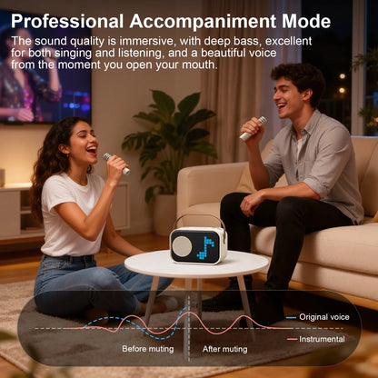 Karaoke Machine for Kids Adults, Portable Bluetooth Speaker with 2 Mic, Party Speaker with 15+ Pixel Animation for Singing, D58G-T