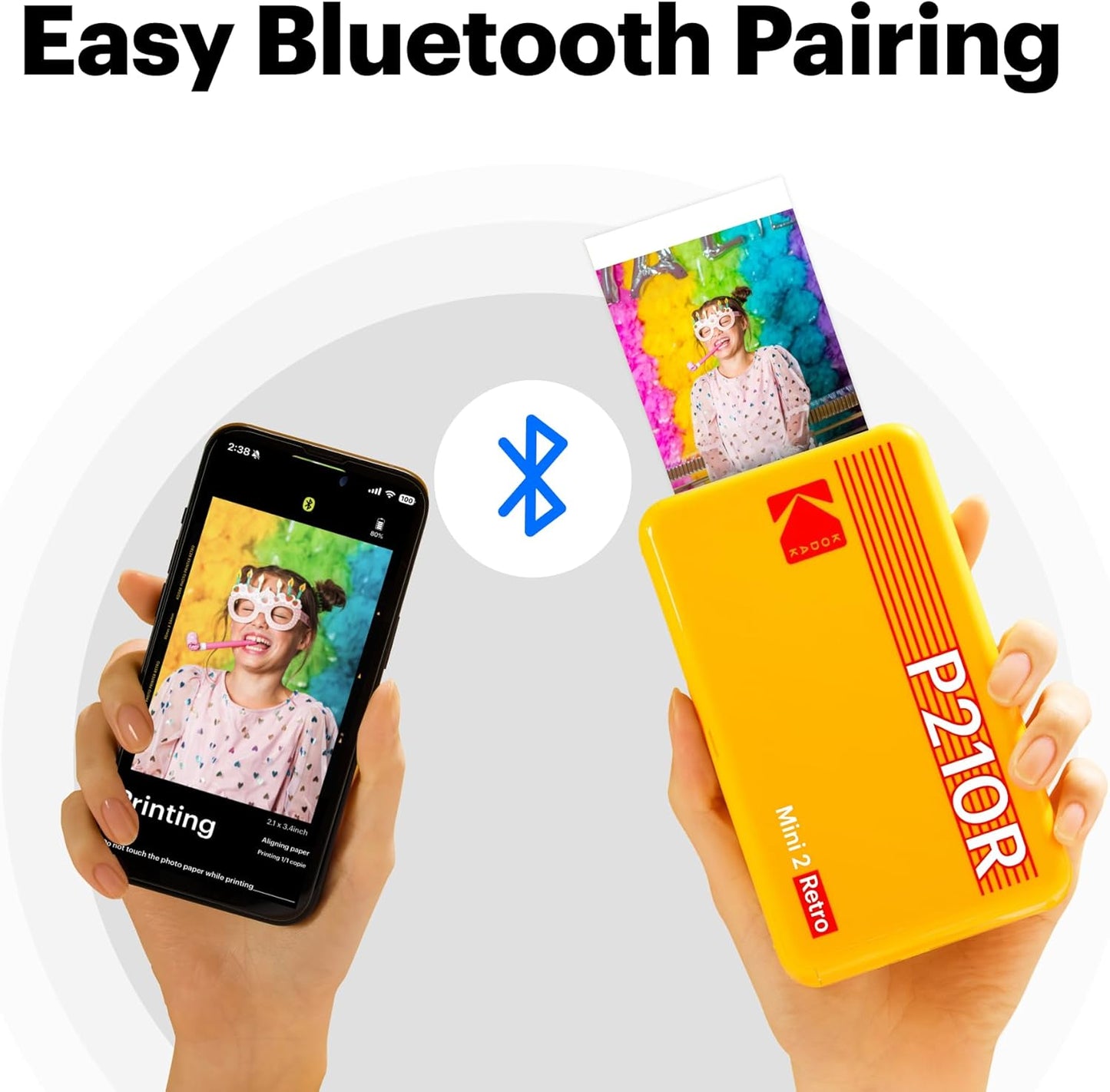 KODAK Mini 2 Retro 2X3 Portable Photo Printer, 8 Sheets, Bluetooth Smartphone Printer for Iphone & Android, Instant Color Prints, 4PASS Dye Sublimation, White