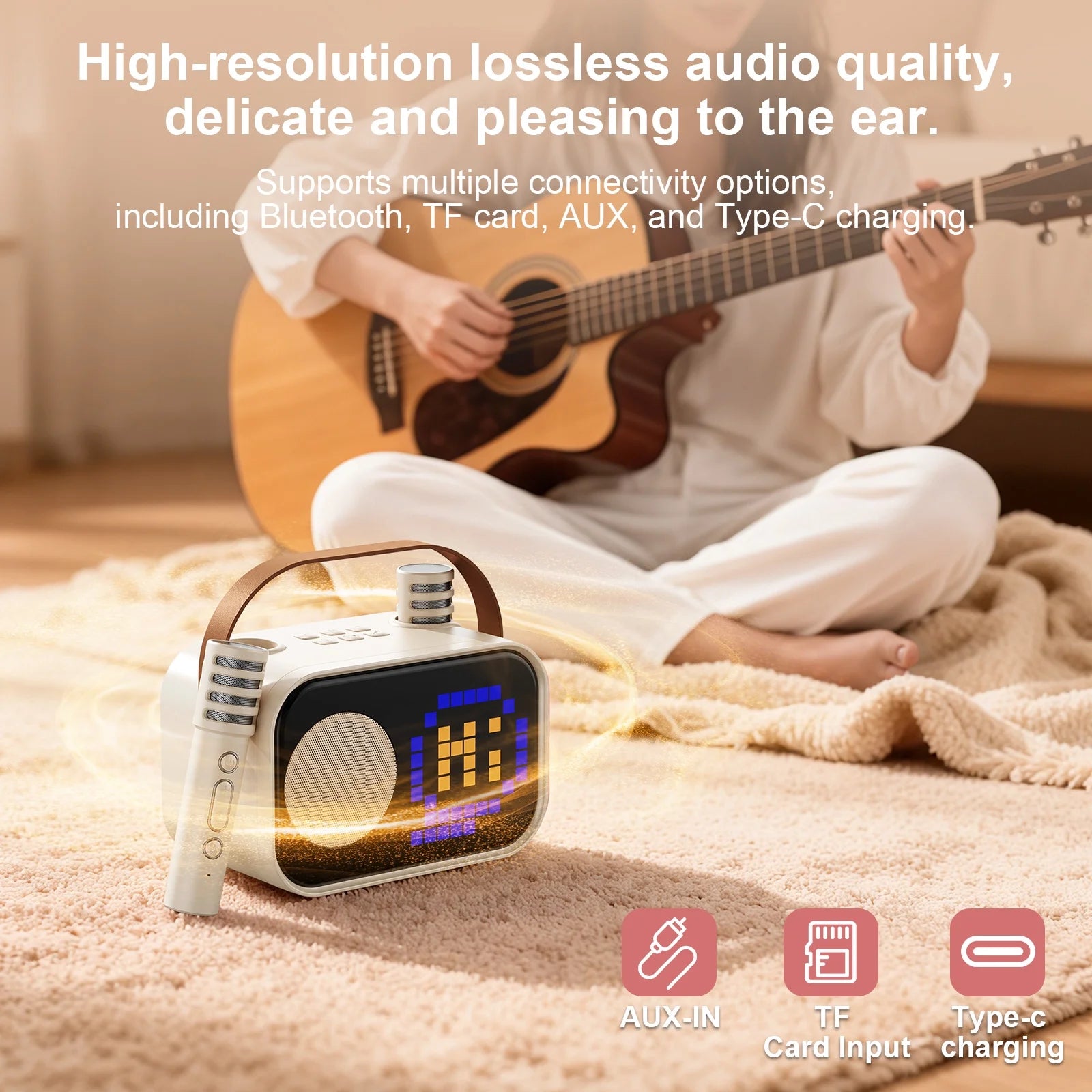 Karaoke Machine for Kids Adults, Portable Bluetooth Speaker with 2 Mic, Party Speaker with 15+ Pixel Animation for Singing, D58G-T