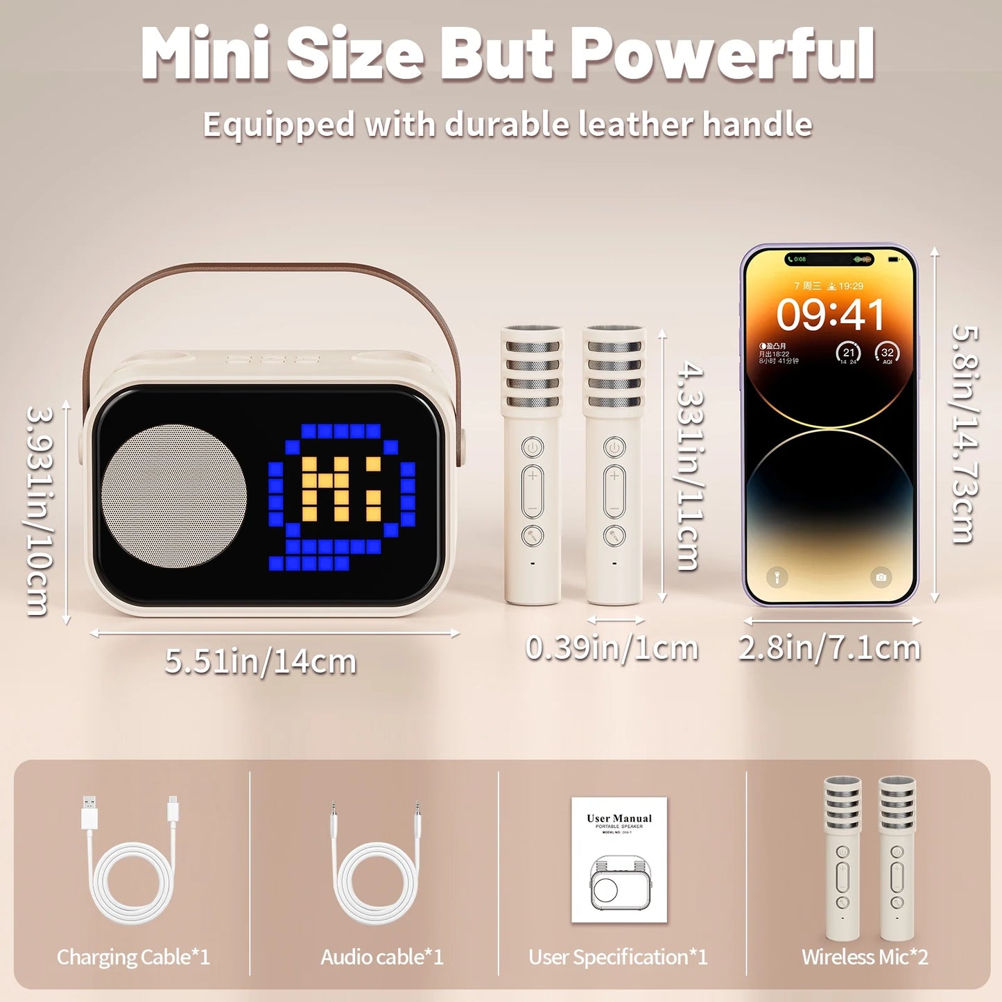 Karaoke Machine for Kids Adults, Portable Bluetooth Speaker with 2 Mic, Party Speaker with 15+ Pixel Animation for Singing, D58G-T