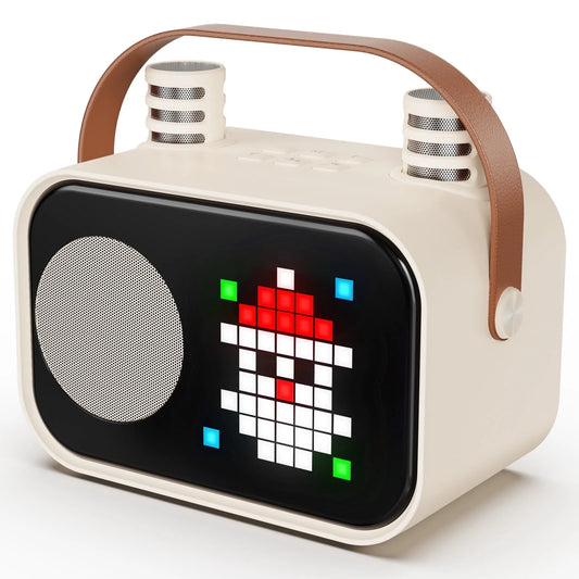 Karaoke Machine for Kids Adults, Portable Bluetooth Speaker with 2 Mic, Party Speaker with 15+ Pixel Animation for Singing, D58G-T